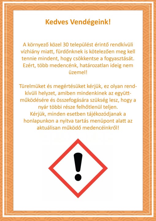 VÍzkorlátozás miatt életbe lépő intézkedés a Kehidakustányi termálfürdőben